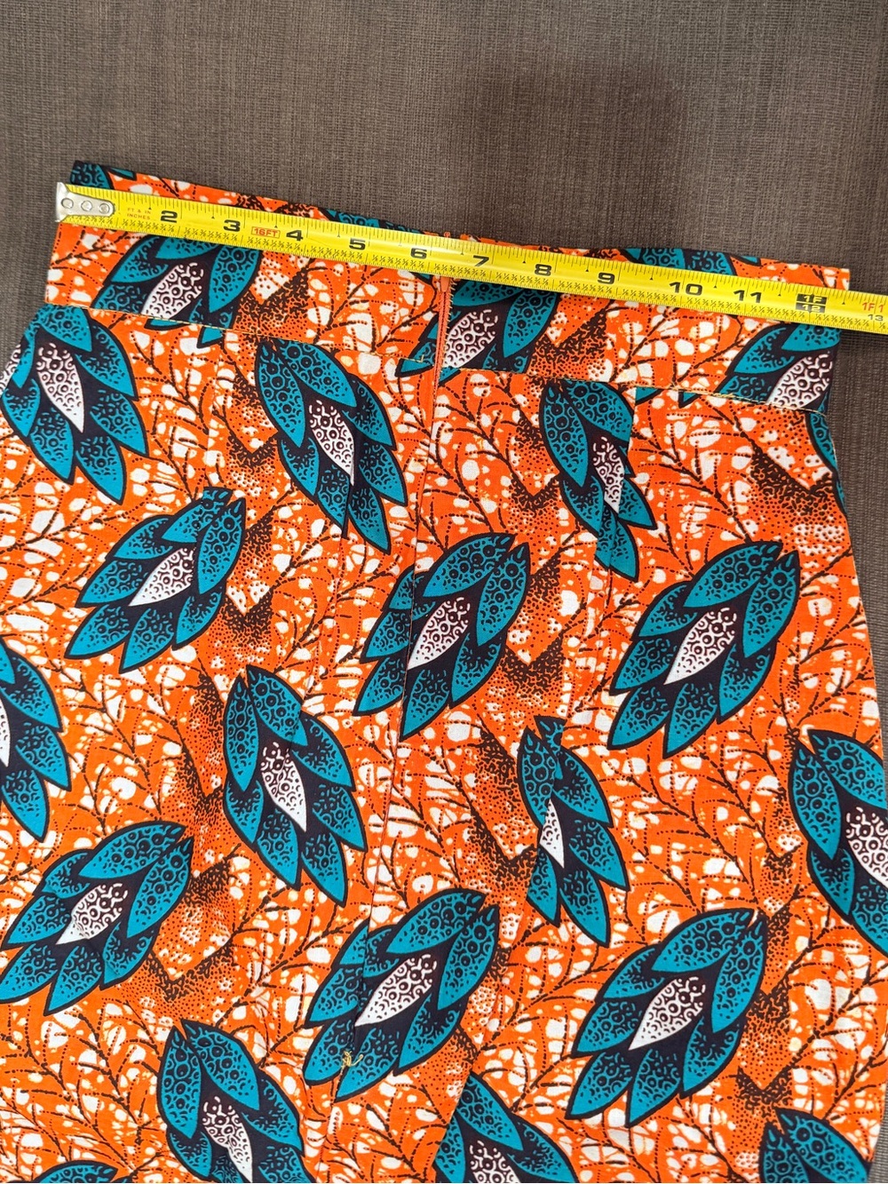 Handmade Ghanaian Wax Print Pencil Skirt | Bright Orange & Teal | Small - Picture 4 of 6